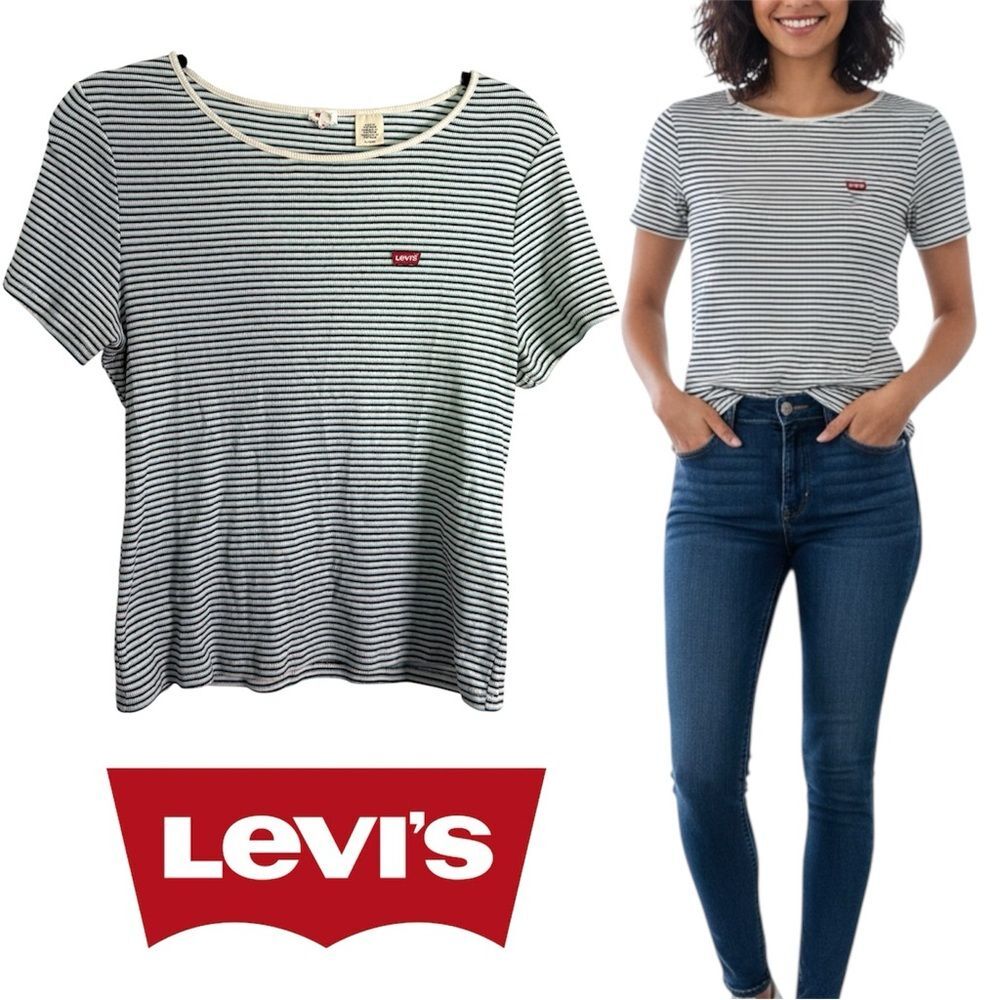 Women’s Levi’s Perfect Kadlong Striped Short Sleeve Cotton Tee, Size XL